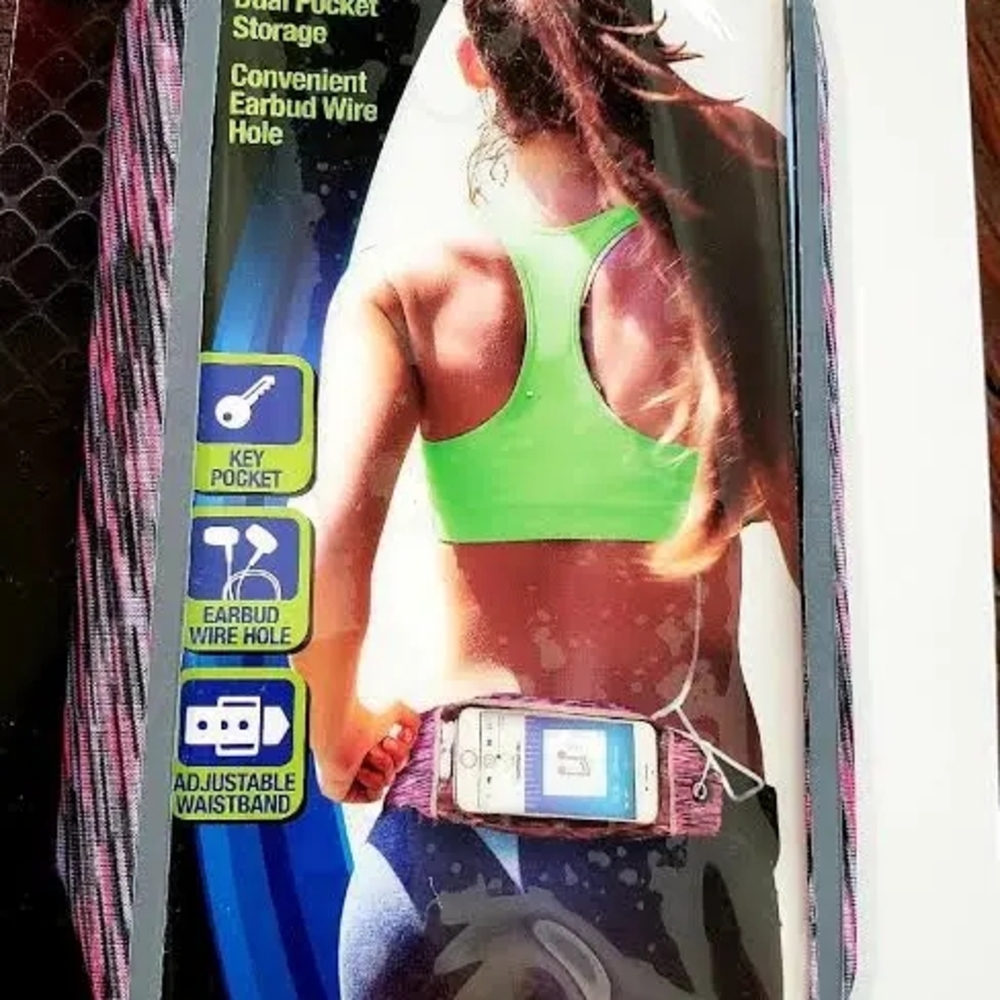 Colorful Waistband with Earbud Access- Pink and Black